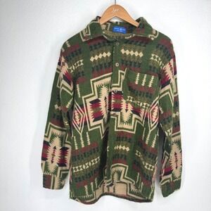 Mexicali Blues Mens Green Southwestern Woven Jacquard Button Down Shirt Shacket
